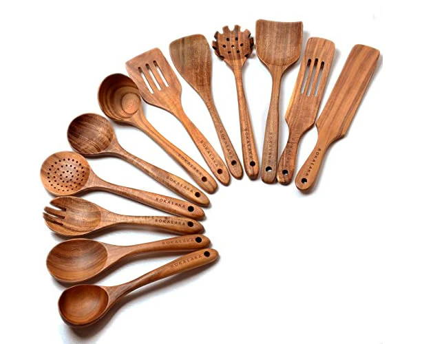 12 Pack Wooden Utensils for Cooking Wooden Kitchen Utensils Set