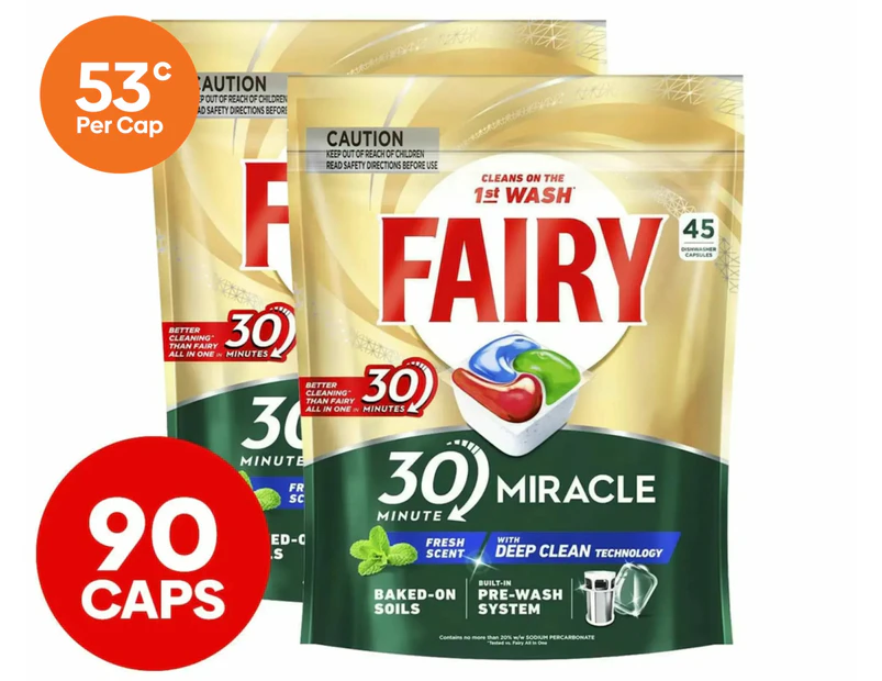 2 x 45pk Fairy 30 Minute Miracle Dishwasher Caps