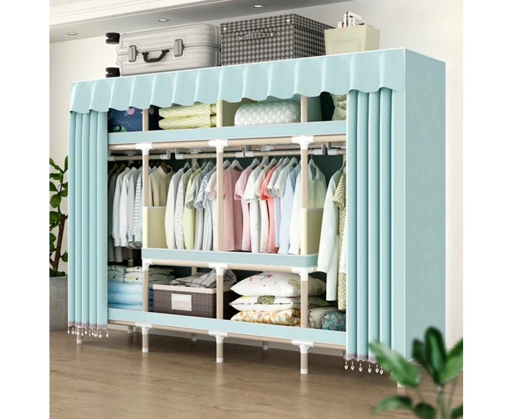 Zipper-free Portable Wardrobe Closet, Solid Colors Curtain Style Garment Armoire Organizer, High Quality and Easy Assembly