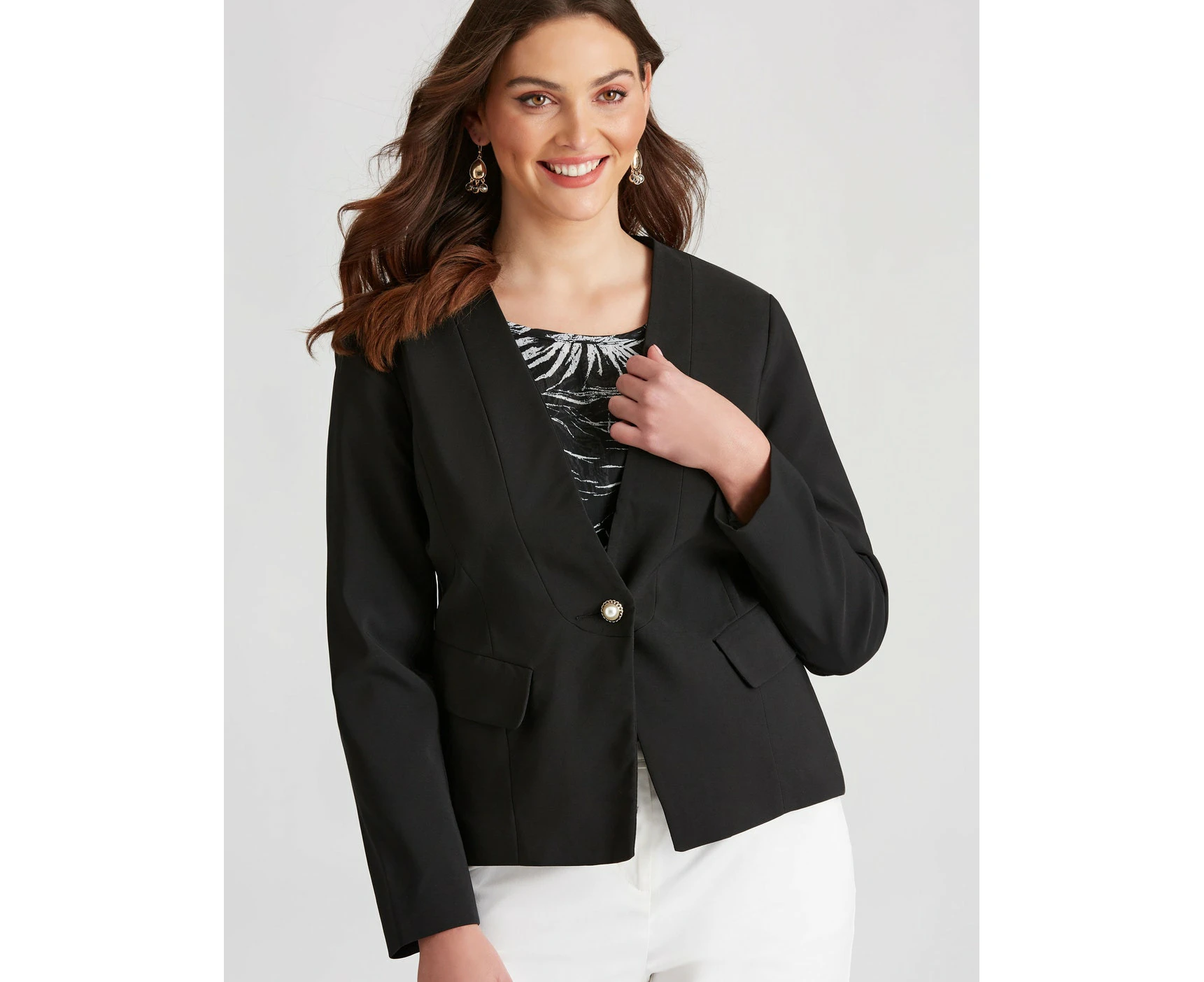 Liz Jordan - Womens - Jacket - Winter - Black - Long Sleeve - Solid - Relaxed Fit - Length Regular - Stretch Elastane - Office Wear - Work Clothes