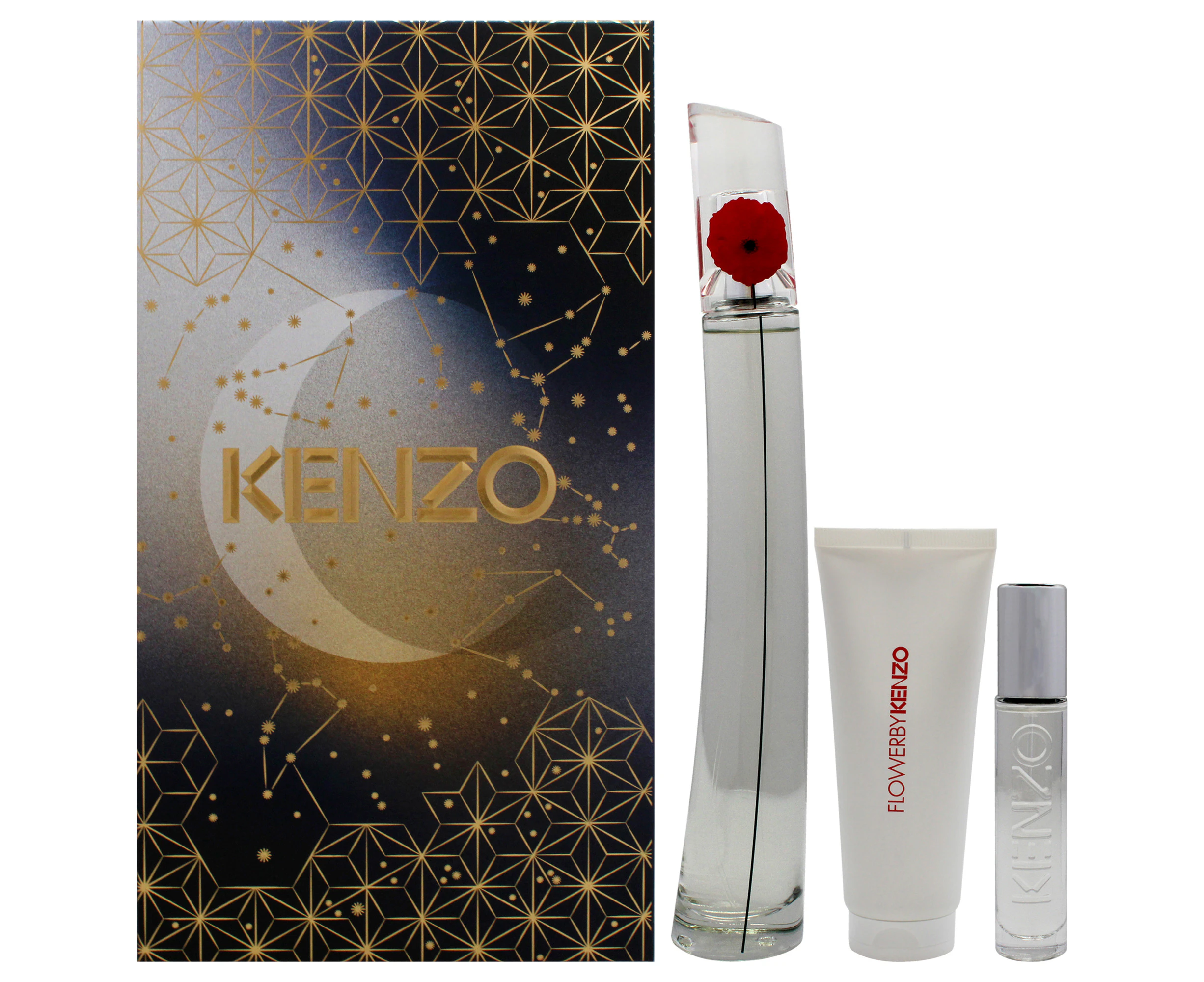 Flower by Kenzo for Women - 3 Pc Gift Set 3.3oz EDP Spray (Refillable), 0.3oz EDP Spray (Refillable), 2.5oz Body Milk