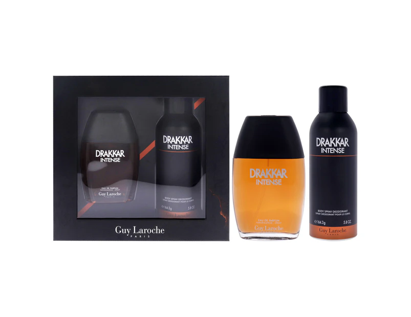 Drakkar Intense by Guy Laroche for Men - 2 Pc Gift Set 3.4oz EDP Spray, 6.7oz Body Spray Deodorant