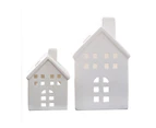 White Christmas White Ceramic House Tealight Holders 2 Pack