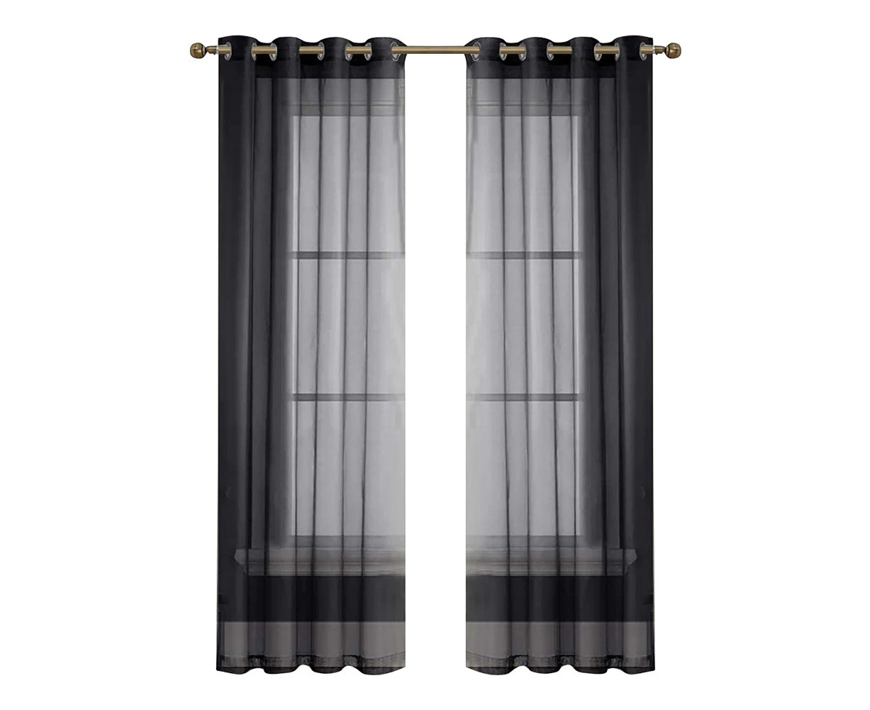 1pc Modern Waterproof Sunscreen UV Curtains Black Perforated For living room / Bedroom Solid Sheer Curtains Size 132*274cm/51.96*107.87"