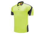 Big BEE Panel Polo Shirt Mens Workwear Short Sleeve Pocket Sport Cool Black Blue Pink Hi Vis - YELLOW/GREY