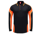 Big BEE Panel Polo Shirt Mens Workwear Short Sleeve Pocket Sport Cool Black Blue Pink Hi Vis - BLACK ORANGE