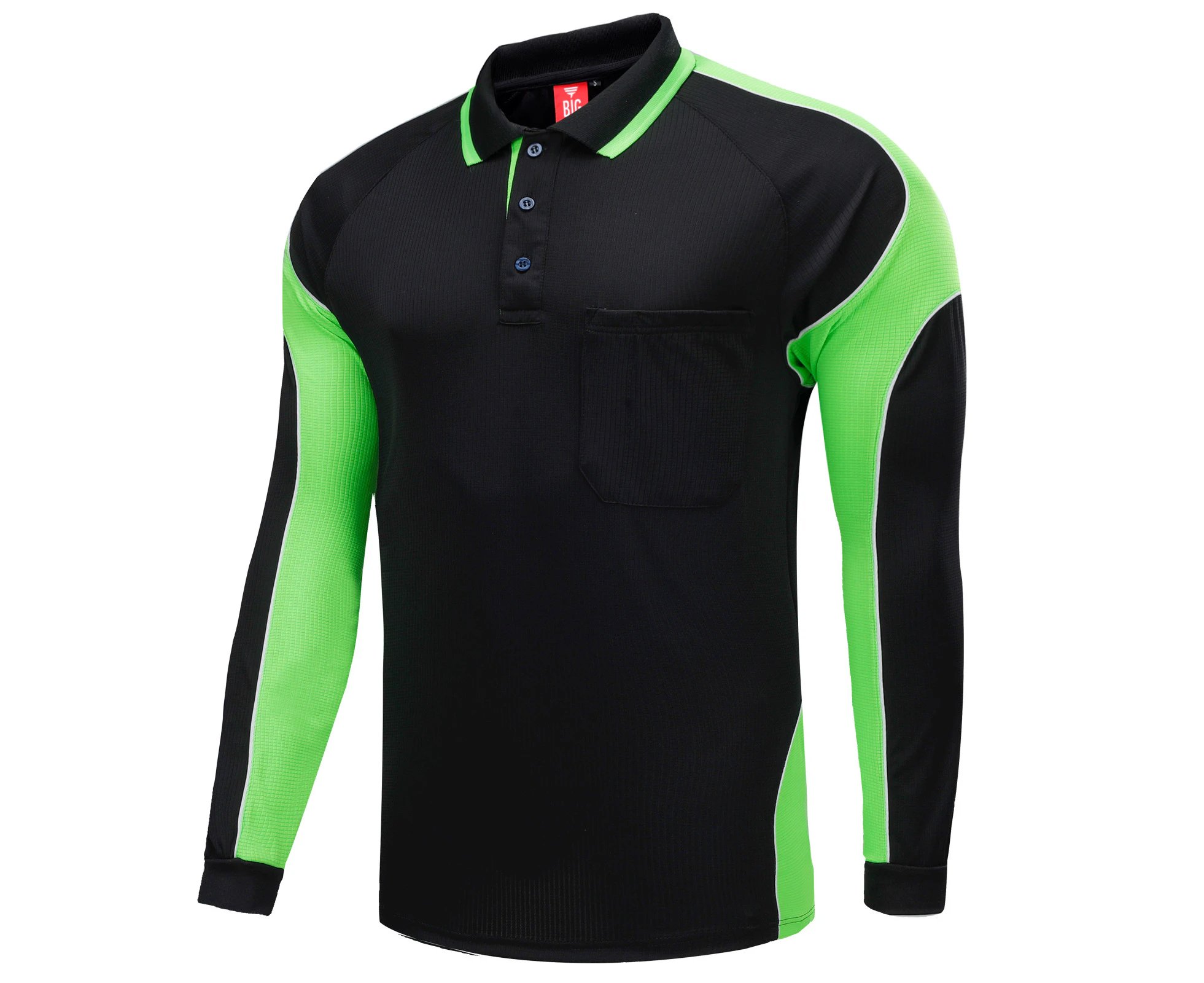 Big BEE Panel Polo Shirt Mens Workwear Short Sleeve Pocket Sport Cool Black Blue Pink Hi Vis - BLACK LIME