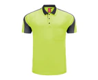 Big BEE Panel Polo Shirt Mens Workwear Short Sleeve Pocket Sport Cool Black Blue Pink Hi Vis - YELLOW/GREY