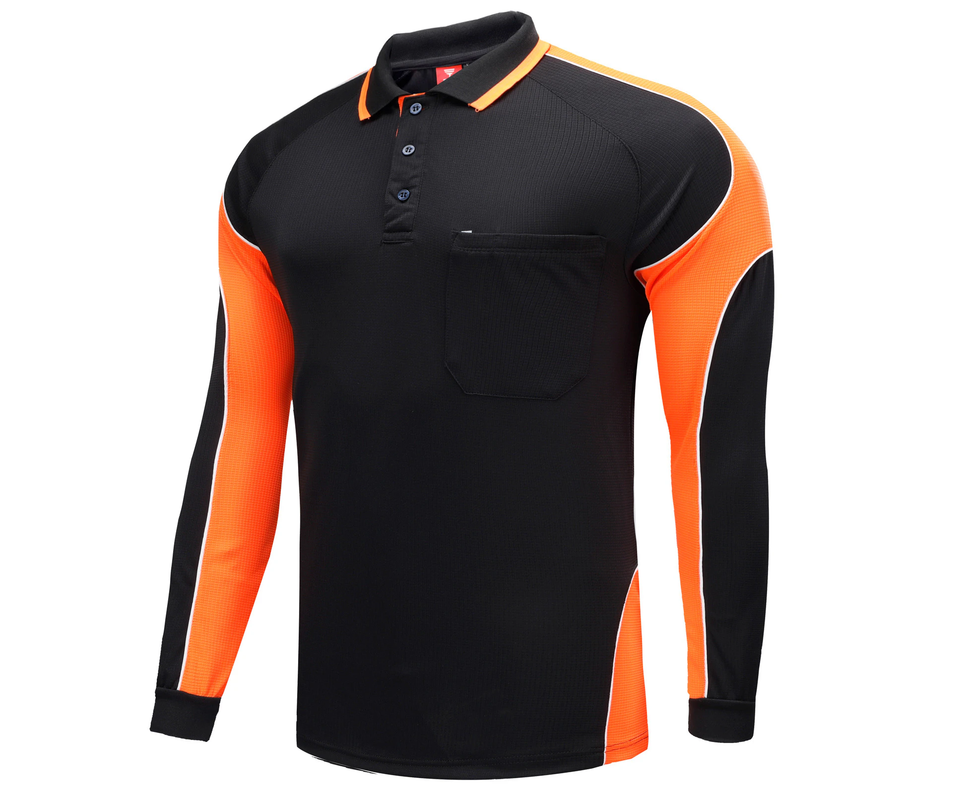 Big BEE Panel Polo Shirt Mens Workwear Short Sleeve Pocket Sport Cool Black Blue Pink Hi Vis - BLACK ORANGE