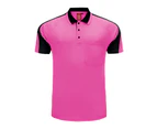 Big BEE Panel Polo Shirt Mens Workwear Short Sleeve Pocket Sport Cool Black Blue Pink Hi Vis - Pink Black