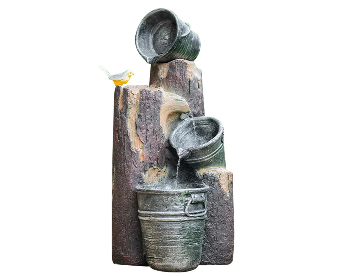 PROTEGE Solar Powered Water Feature Fountain with Buckets Bird LED Lights