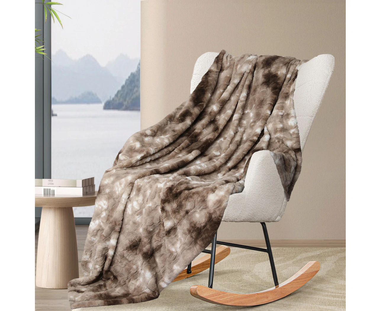 Dreamz Luxury Tie-dyed Blanket Double-sided faux fur Soft Brown 127cm x 152cm