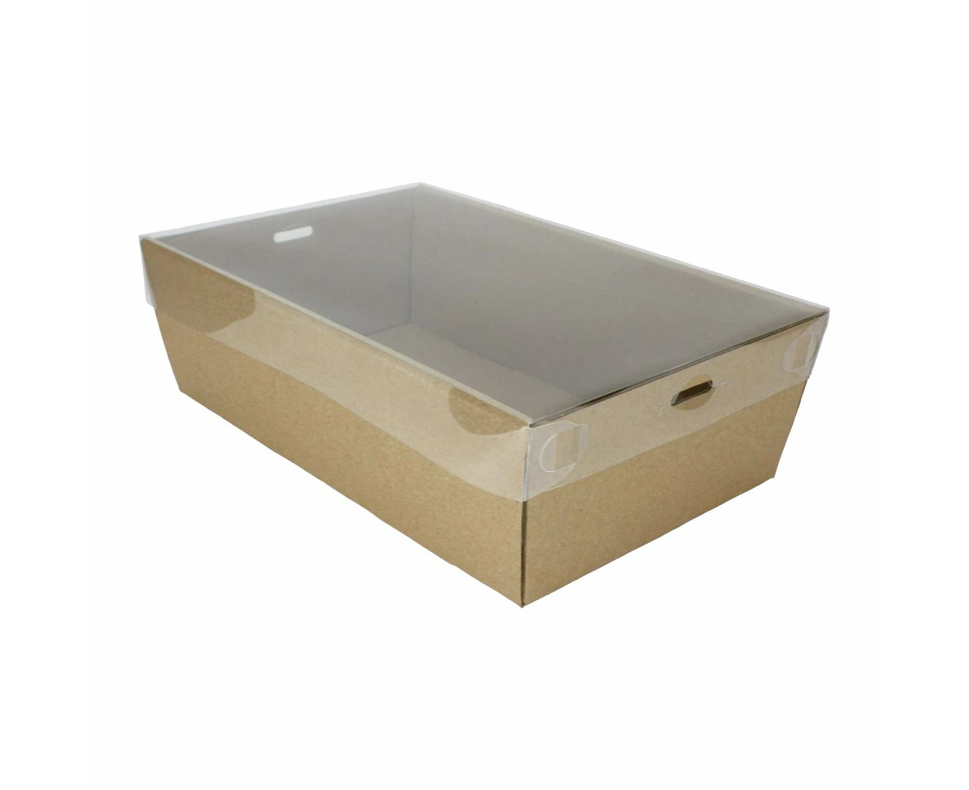 Kraft Grazing Box with Clear Plastic Lid 27.3cm x 17.4cm x 8cm