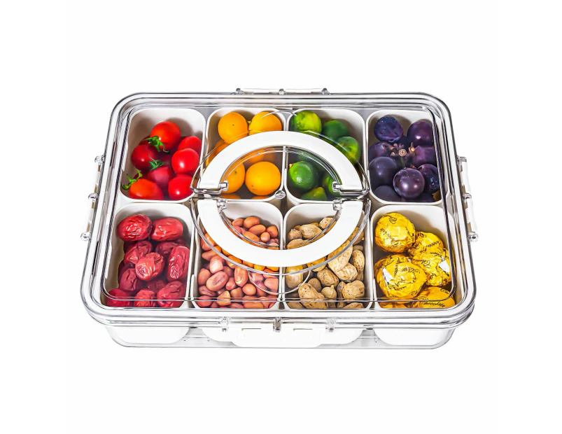 Divided Serving 8 Compartments with Lid and Handle Box Container for Portable Snack Platters  Clear Organizer for Candy, Fruits, Nuts, Snacks