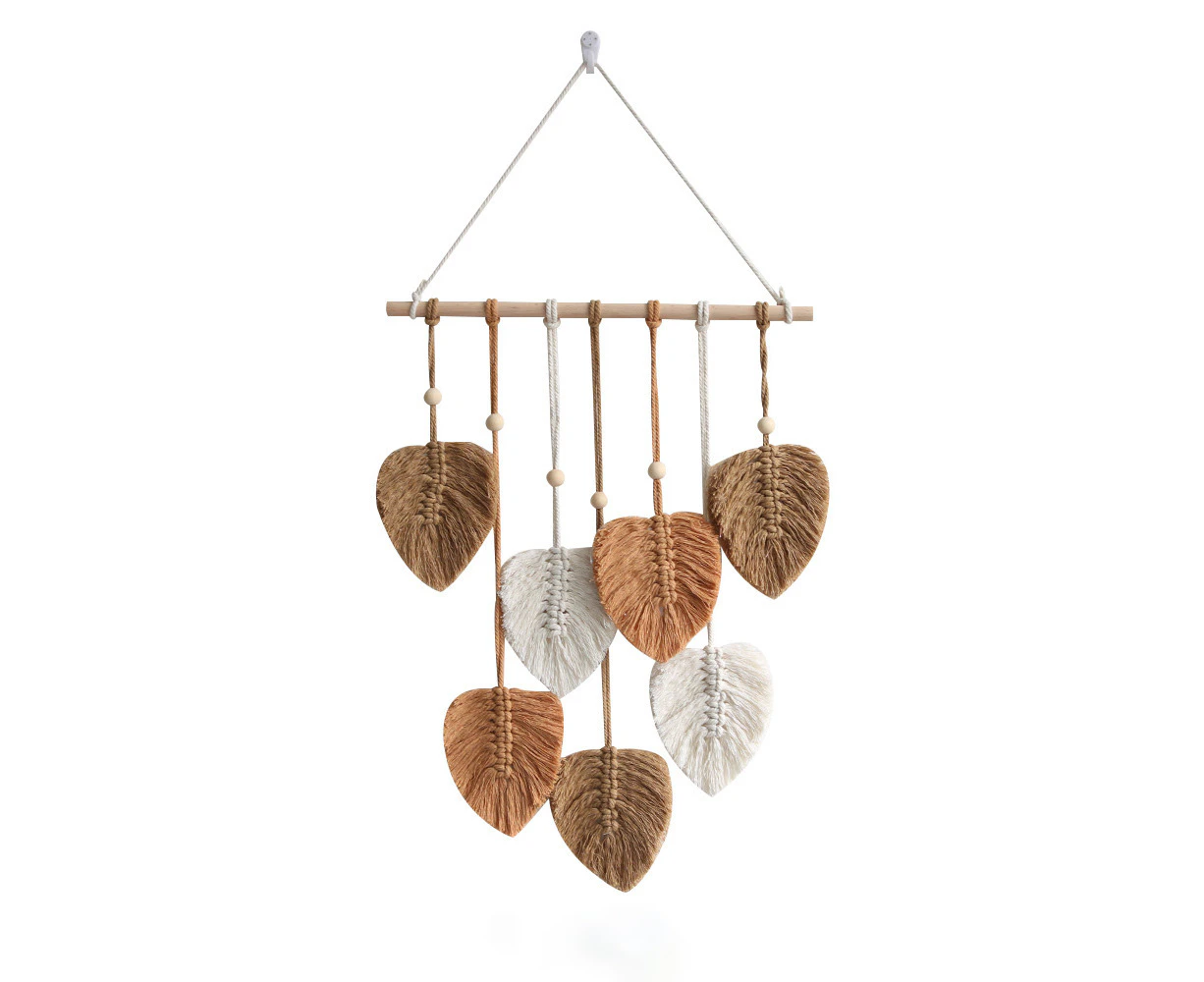 Boho Macrame Tapestry Hand Woven Cotton Wall Hanging Chic Leaf Home Decor Wall Art-Khaki