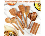 Madesmart 9 Pcs Spoons for Cooking with Rest Natural Teak Kitchen Utensils