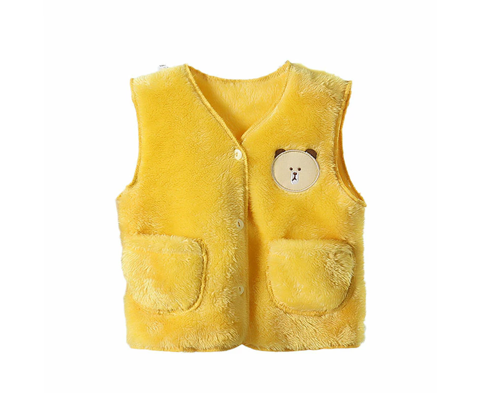 Dadawen Baby Fleece Vest Button Down Warm Sleeveless Jacket with Pockets-Yellow