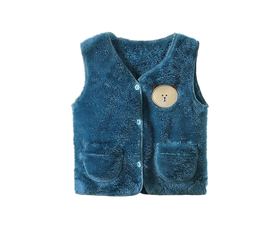 Dadawen Baby Fleece Vest Button Down Warm Sleeveless Jacket with Pockets-Blue