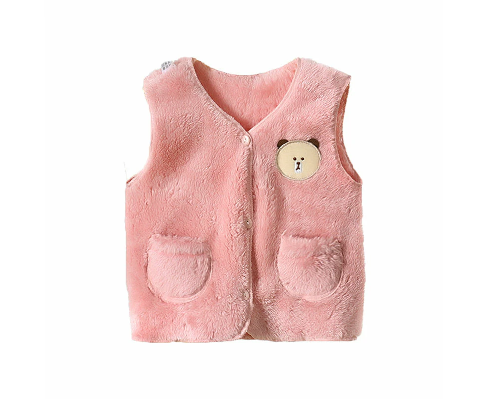 Dadawen Baby Fleece Vest Button Down Warm Sleeveless Jacket with Pockets-Pink