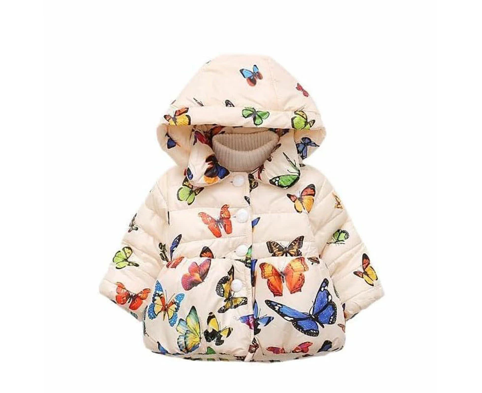 Dadawen Butterfly Winter Jacket for Baby Button down Fleece Lined Snowsuit-Beige