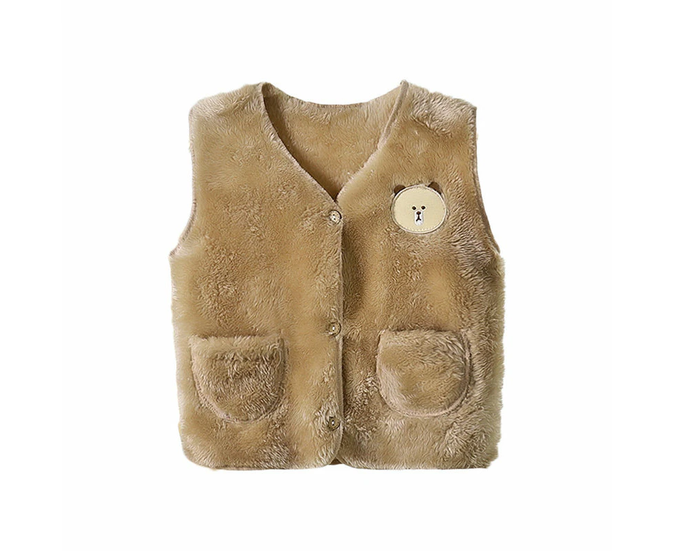 Dadawen Baby Fleece Vest Button Down Warm Sleeveless Jacket with Pockets-Khaki