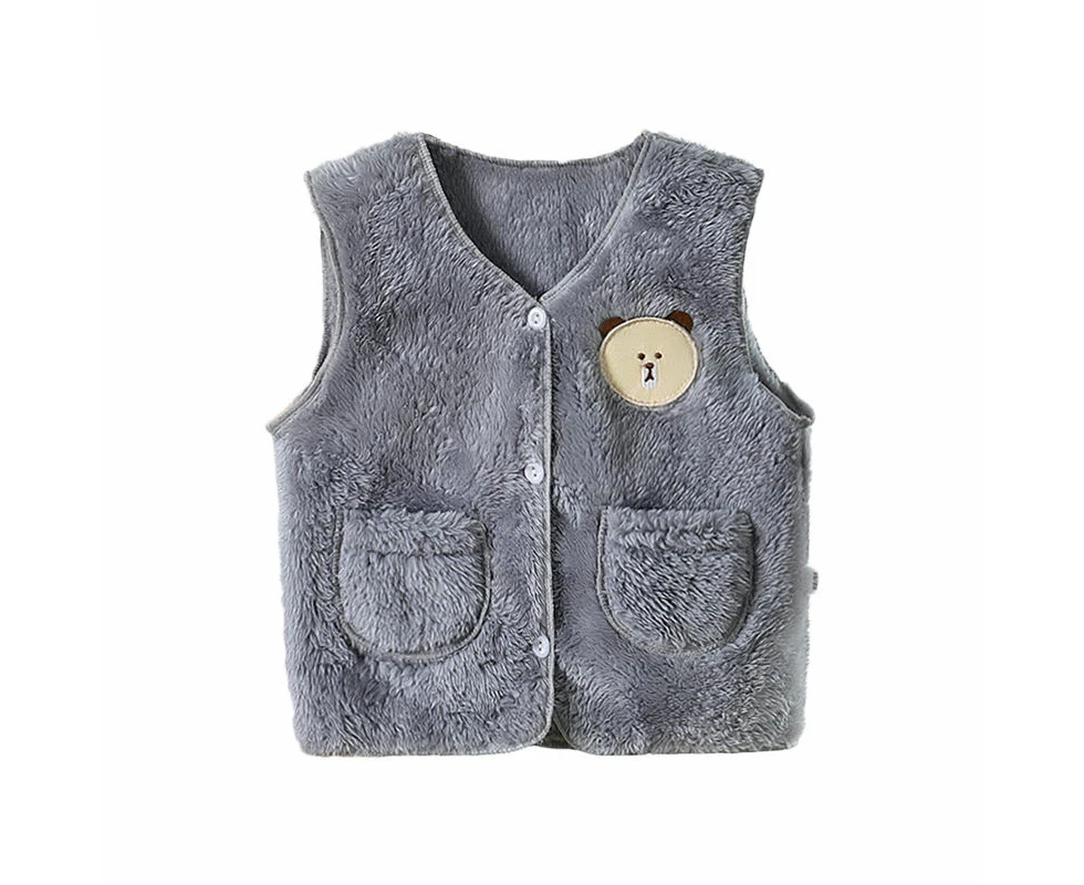 Dadawen Baby Fleece Vest Button Down Warm Sleeveless Jacket with Pockets-Grey