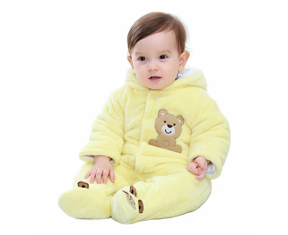 Dadawen Newborn Flannel Jumpsuit with Hood Button Down Winter Rompers-Yellow