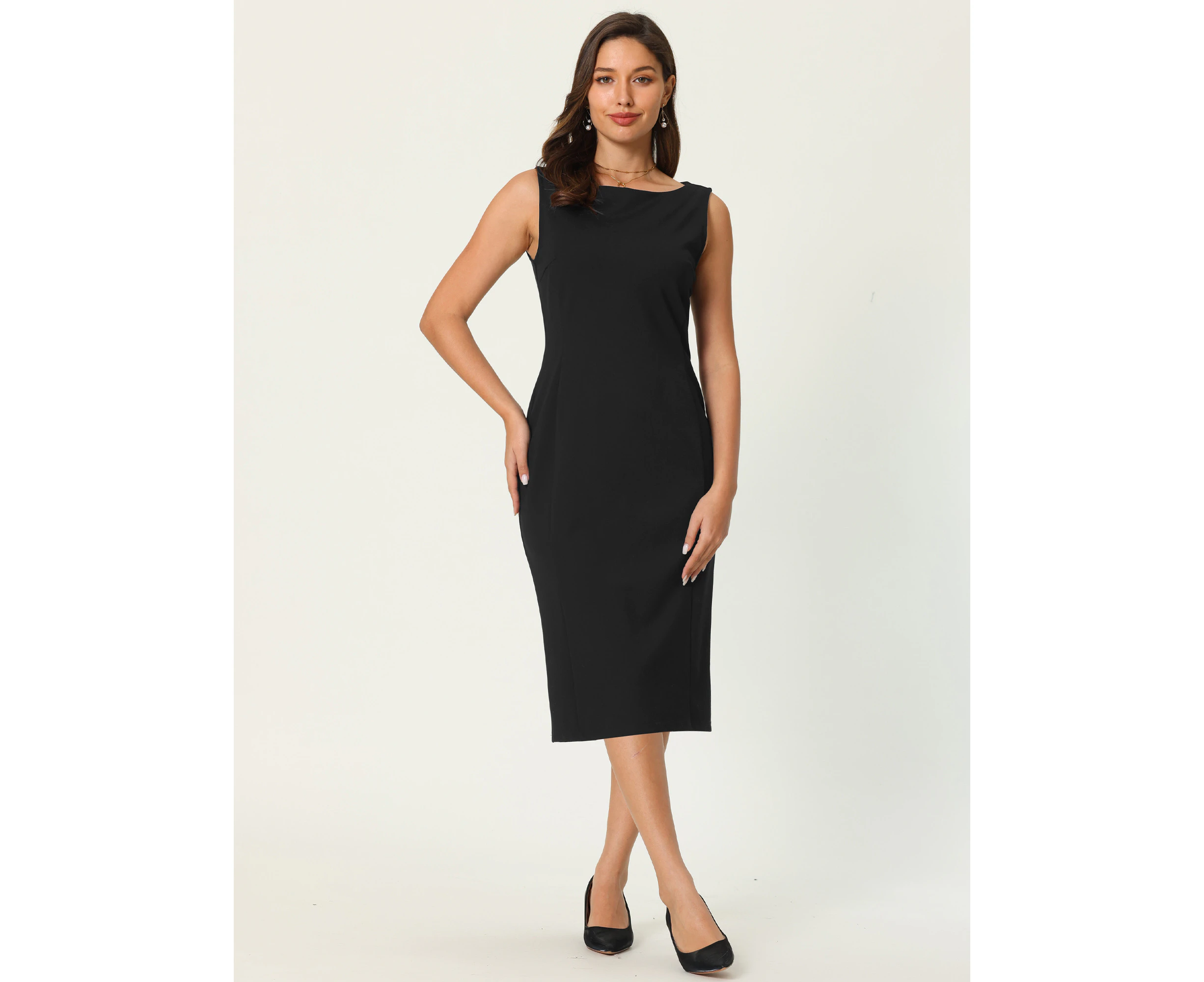 Hobemty Sleeveless Boat Neck Sheath Dress