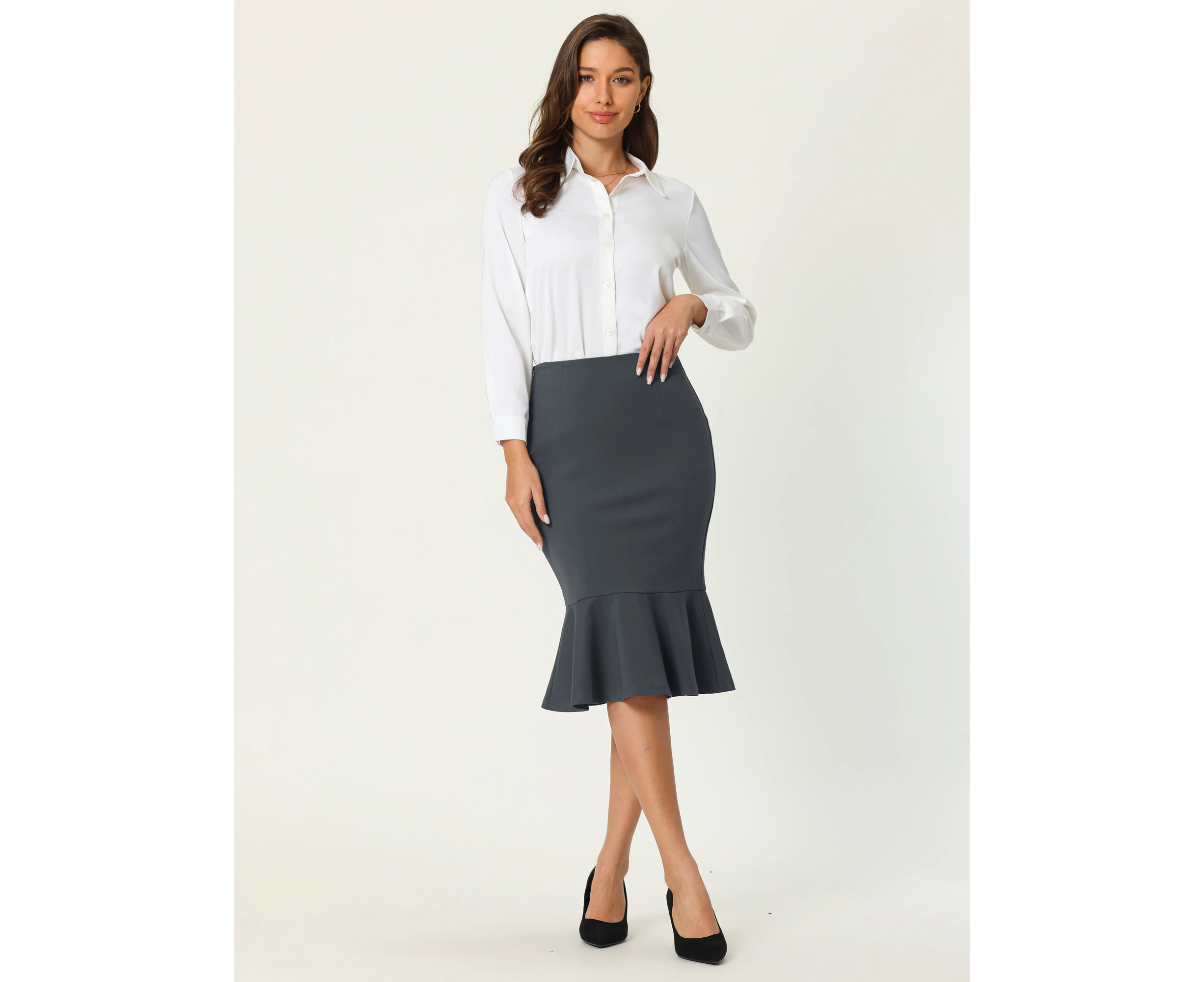 Hobemty Stretchy High Waist Office Fishtail Skirt