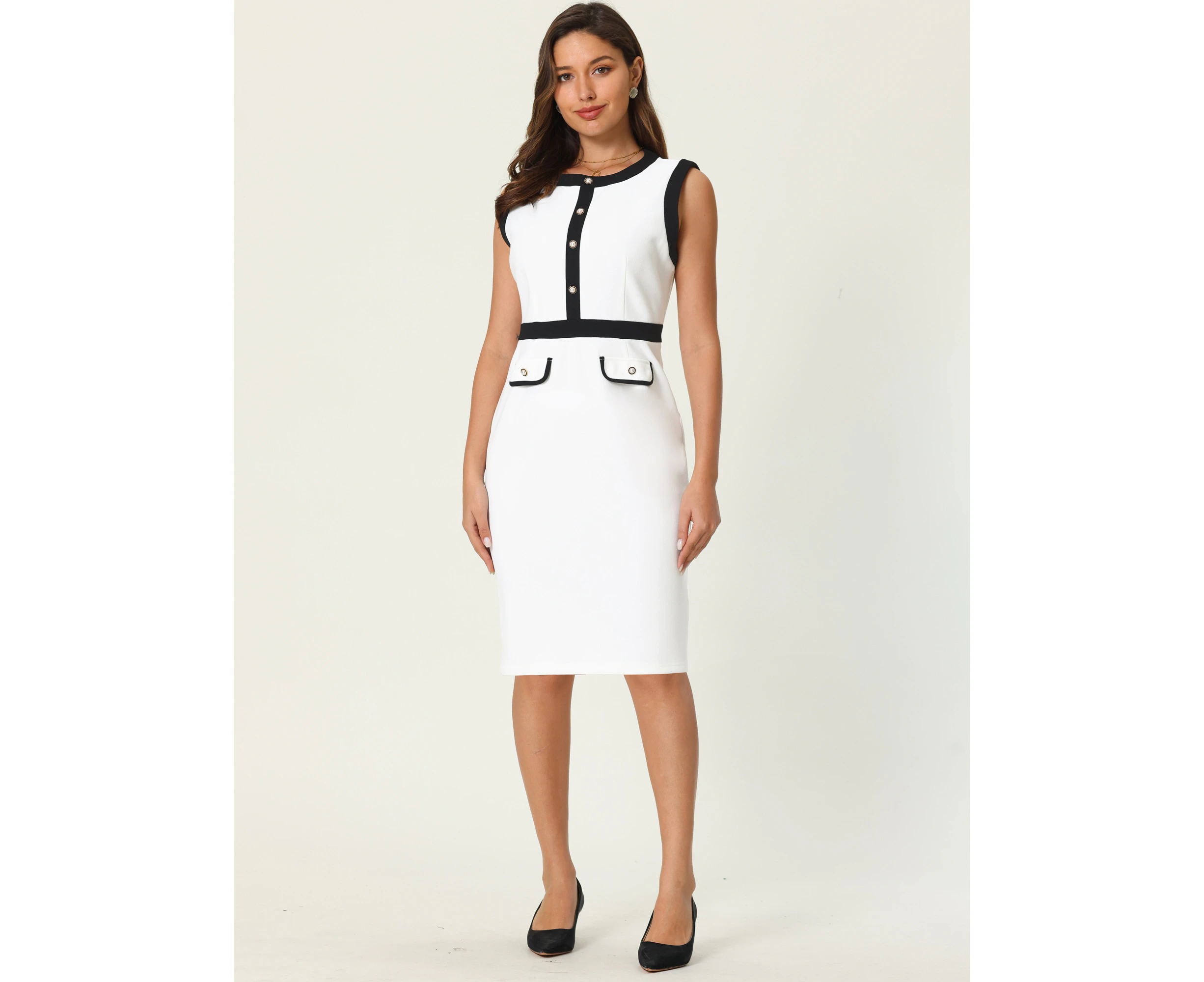 Hobemty Work Contrast Color Sheath Dress