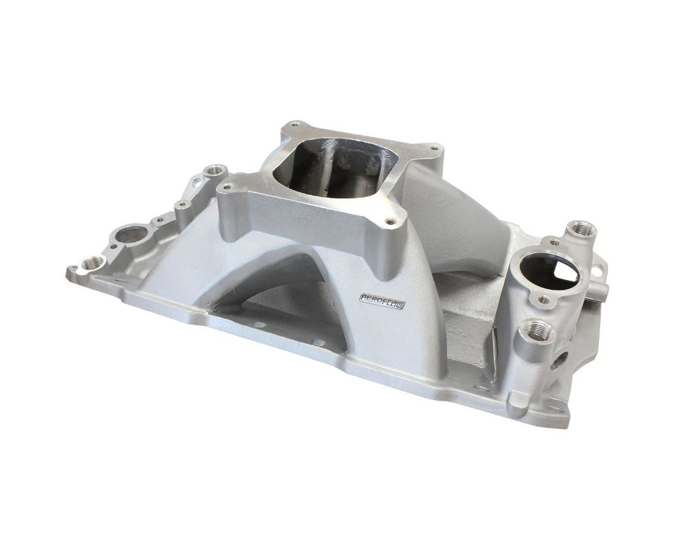 Aeroflow Hi-Rise Single Plane Intake Manifold Suit S/B Chev 350-400 V8 Non EGR Natural Cast Finish 3000 - 7500 RPM Square Bore