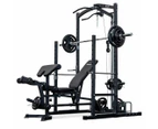 Power Rack With Lat Pulldown + Adjustable Bench + Olympic Barbell Weight Set