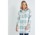 RIVERS - Womens Jacket -  Longline Check Shacket - Green Multi Check