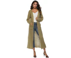 Women's Solid Open Front Maxi Long Knitted Cardigan Sweater with Pockets-Khaki