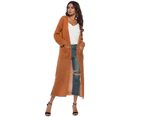 Women's Solid Open Front Maxi Long Knitted Cardigan Sweater with Pockets-Khaki