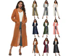 Women's Solid Open Front Maxi Long Knitted Cardigan Sweater with Pockets-Khaki