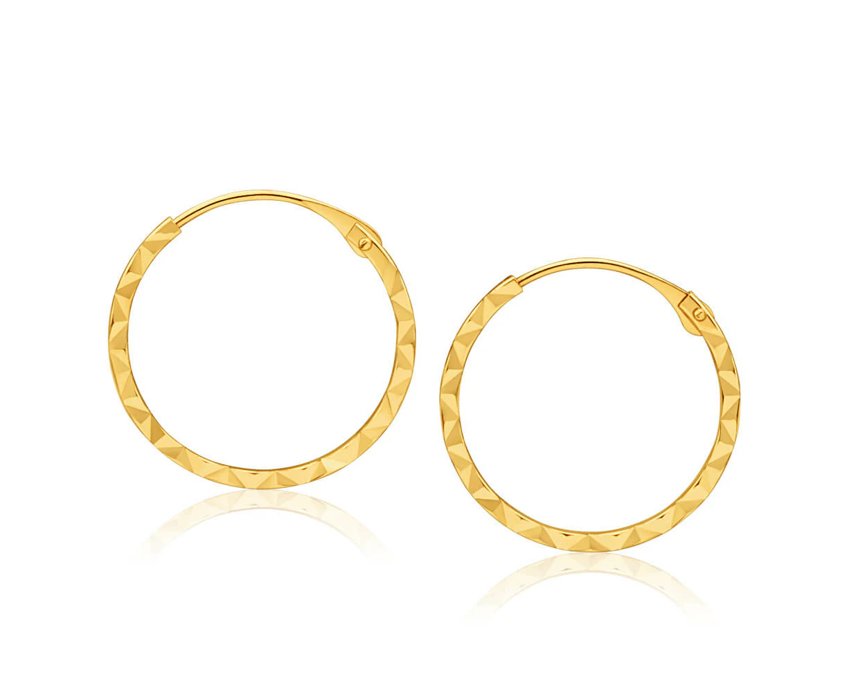 9ct Yellow Gold Diamond cut Sleepers Earrings in 15mm