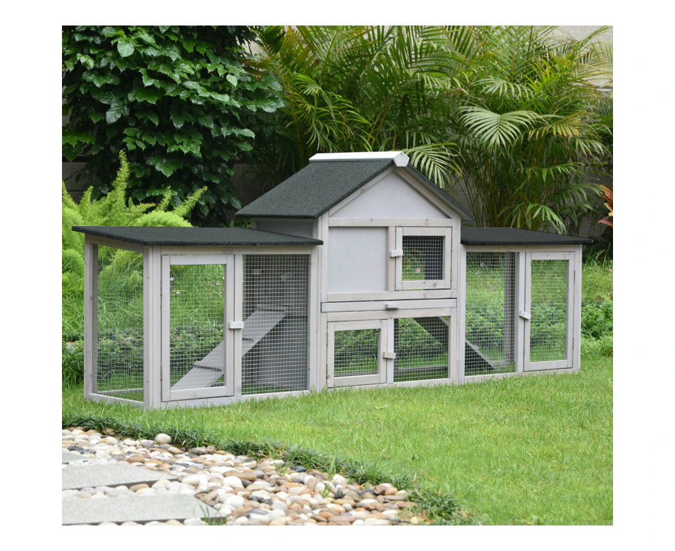 PawHub Double Run Wooden Chicken Coop Rabbit Hutch Bunny Cage Grey