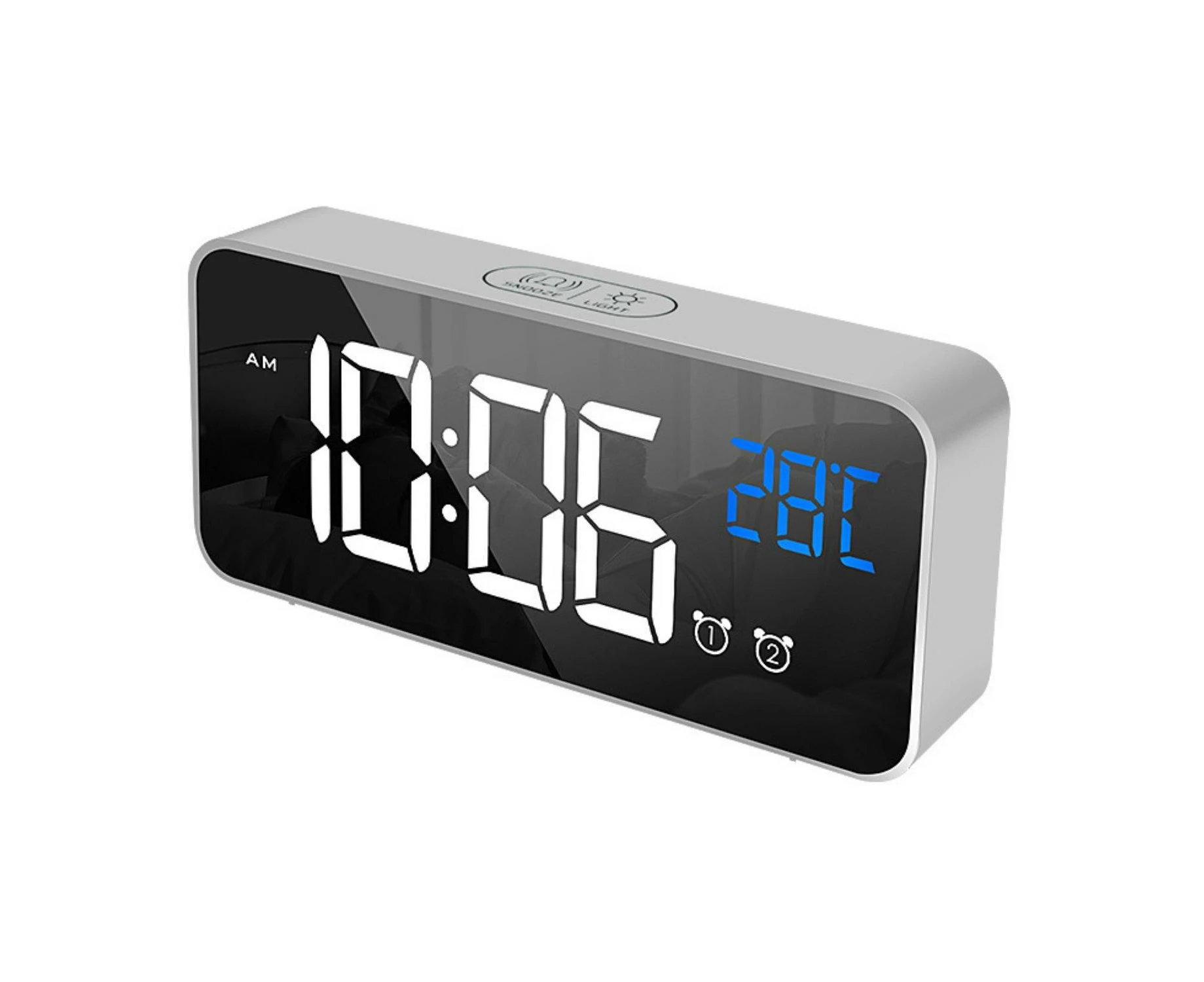 GOMINIMO Digital Clock Mirrored Dual Alarm Adjustable Brightness Grey