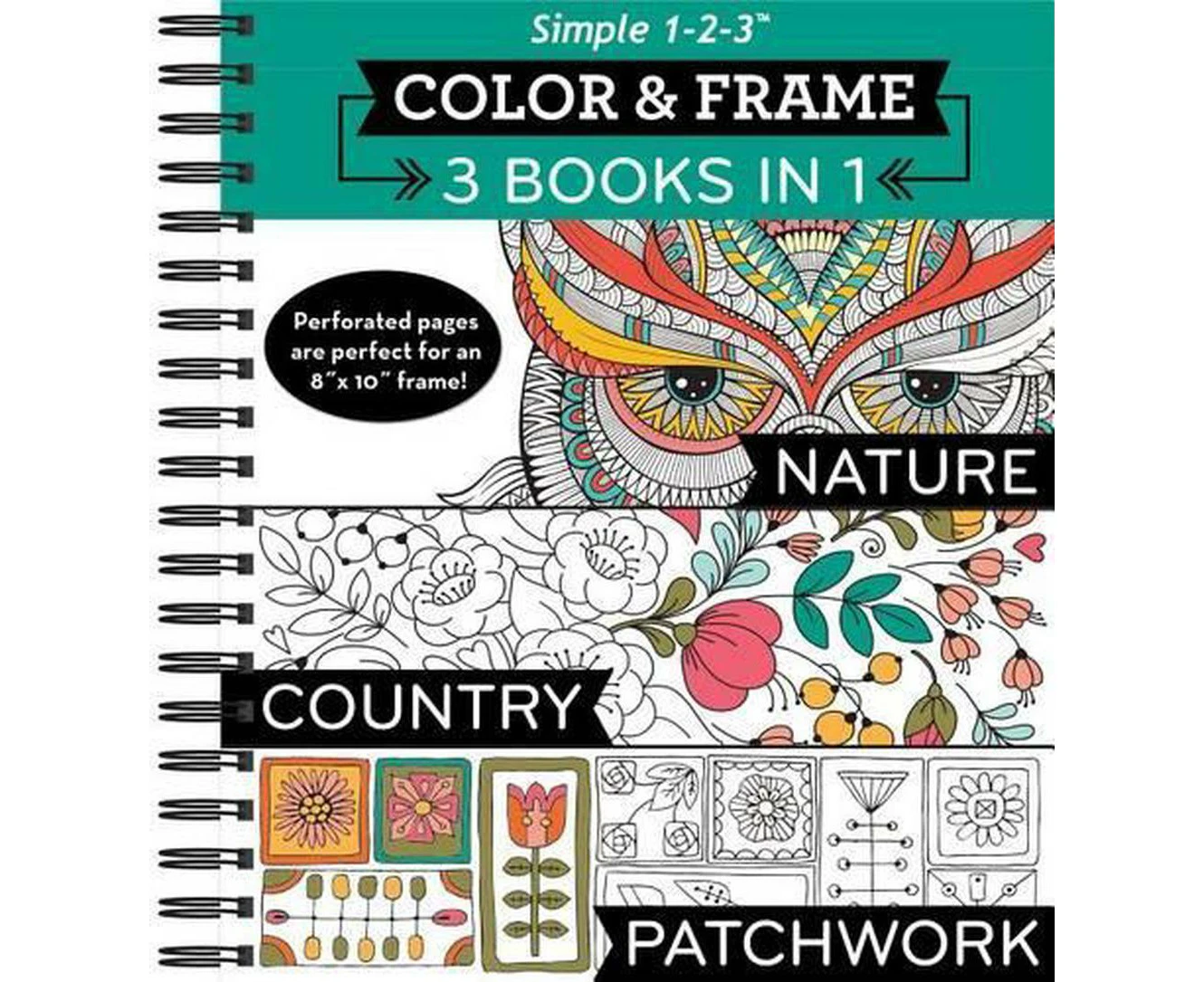 Color & Frame - 3 Books in 1 - Nature, Country, Patchwork (Adult Coloring Book)