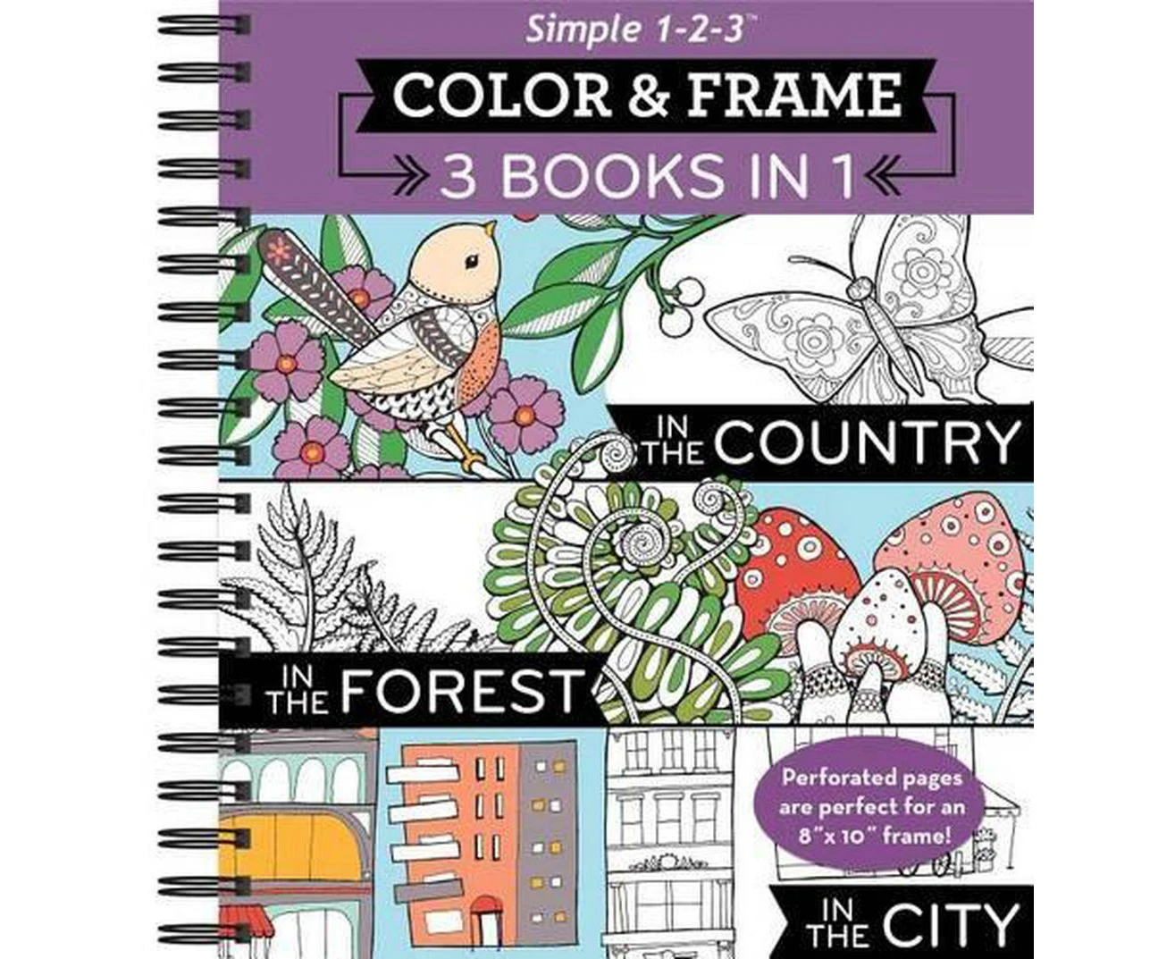 Color & Frame - 3 Books in 1 - Country, Forest, City (Adult Coloring Book)