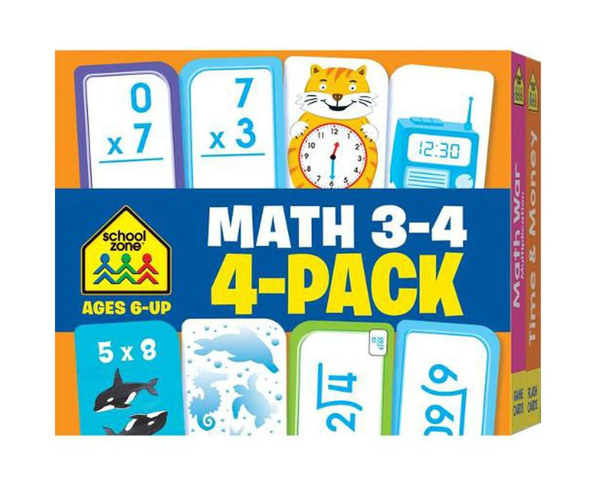 School Zone Math 3-4 Flash Cards 4-Pack