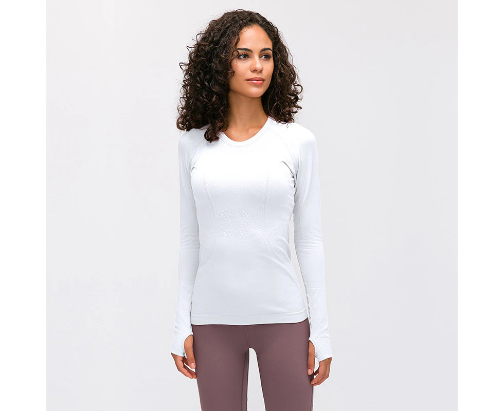 Beanjoy Women's sports slim breathable yoga long sleeve White