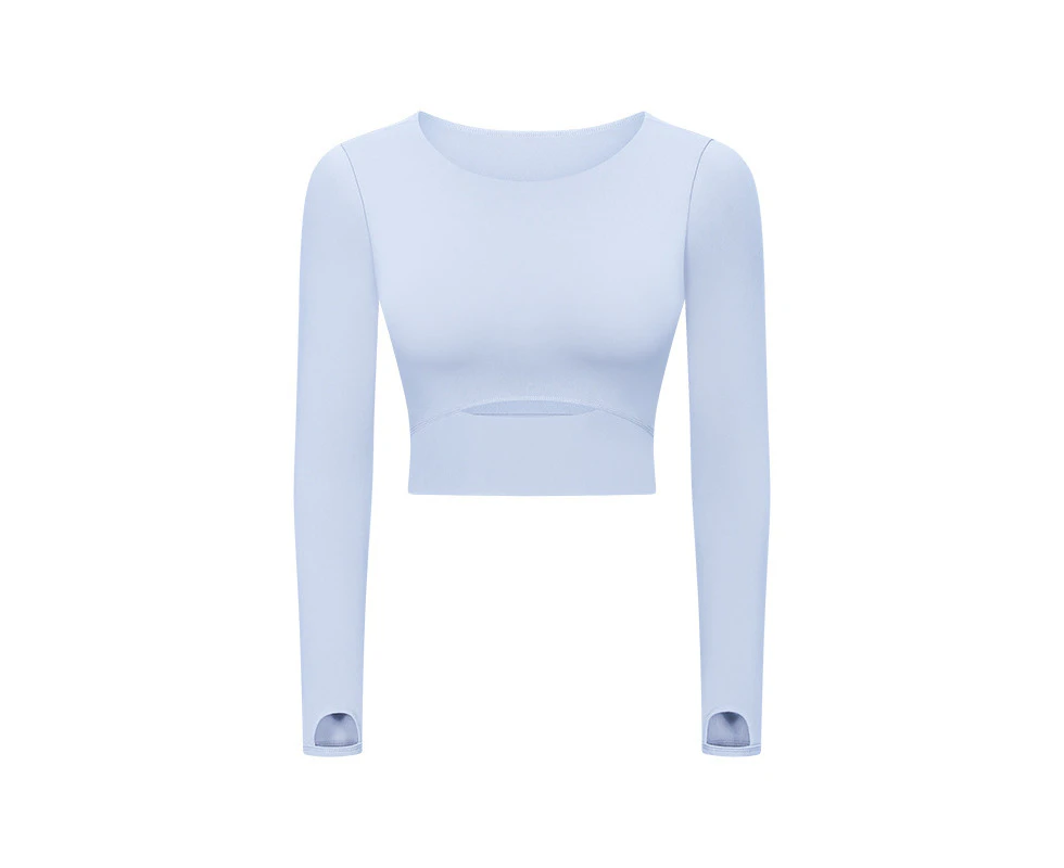 Beanjoy Women's short sports long sleeve outdoor running Yoga T-shirt with chest pad Light Blue