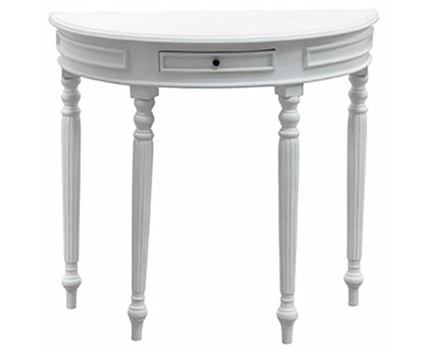 EMERY SOLID MAHOGNAY TIMBER HALF MOON ROUND CONSOLE/HALL TABLE 83CM - WHITE