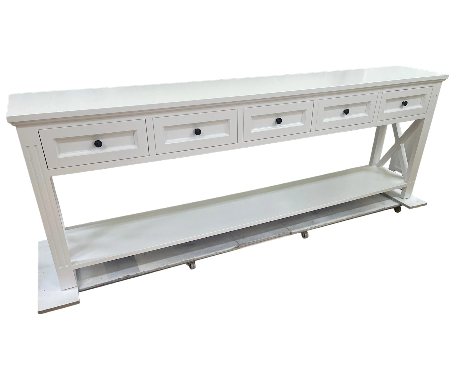 BRITTANY 5 DRAWERS FRENCH PROVINCIAL HAMPTONS STYLE CONSOLE TABLE IN WHITE