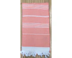 Turkish Terry Beach Towels - Peach thin white stripes