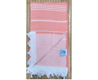 Turkish Terry Beach Towels - Peach thin white stripes