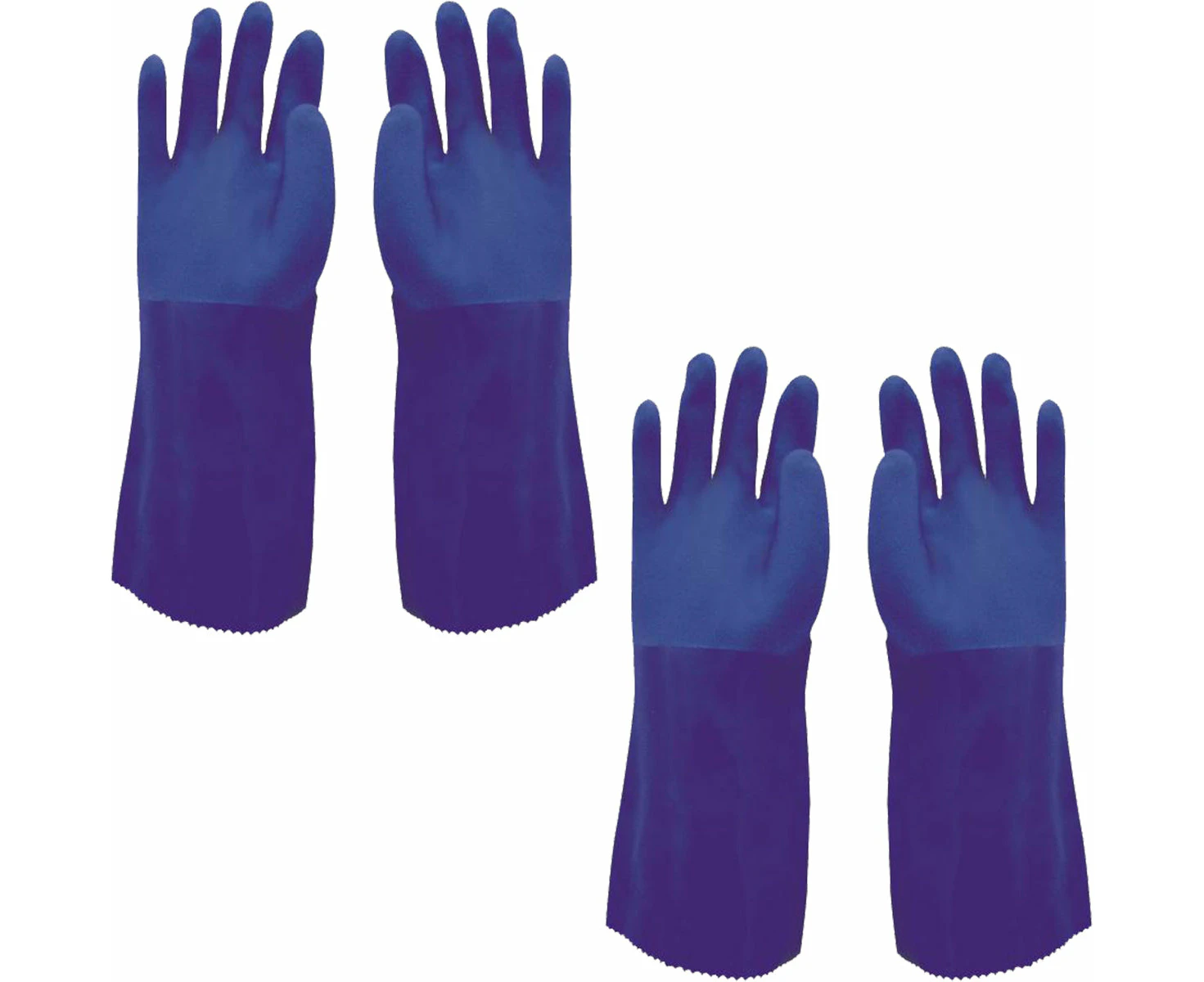 2 Pair Safetyware Double Coated Anti Chemical Acid Long Work Gloves Industrial PVC Blue for Cleaning Oil Dishwashing Kitchen Mechanic General Purpose