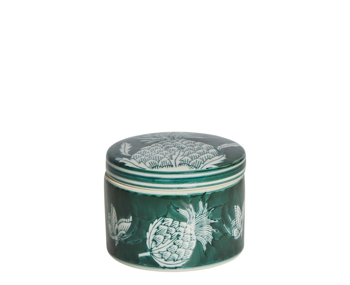 Belle Thistle Porcelain Jar w/ Lid Storage Home Table Decor Small 12x9cm Green